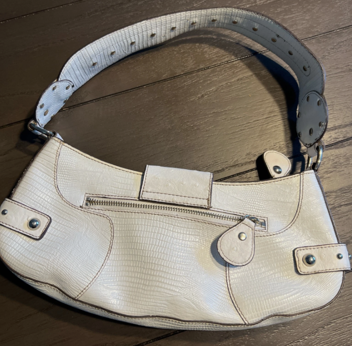 Vintage Guess Y2K 90s 2000s Studded Hand Shoulder Bag Purse White Croc Skin