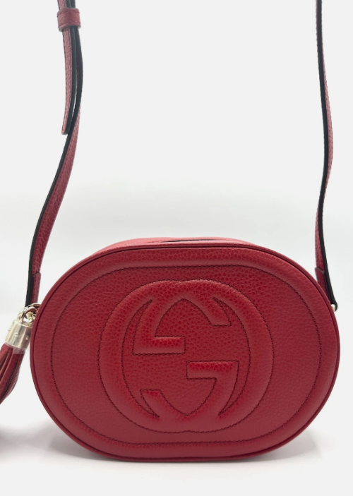 Gucci Red Pebbled GG Soho Rounded Camera Bag