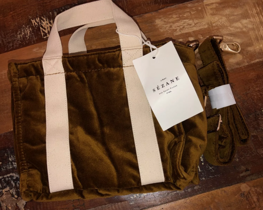 Sezane Mini Cabas Velours Curry Brown Tote Bag Crossbody Cute!!!!! New