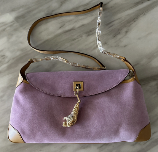 Gucci Tom Ford PINK SUEDE Tiger Charm Shoulder Clutch Bag