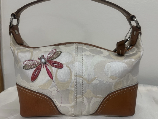 Coach Optic Sig Pink Dragonfly Top Handle Cosmetic Pouch Bag