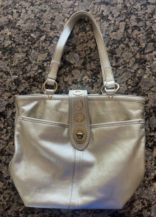 Coach Lily Legacy Metallic Gold Leather Ltd Ed TurnLock Tote Shoulder Bag