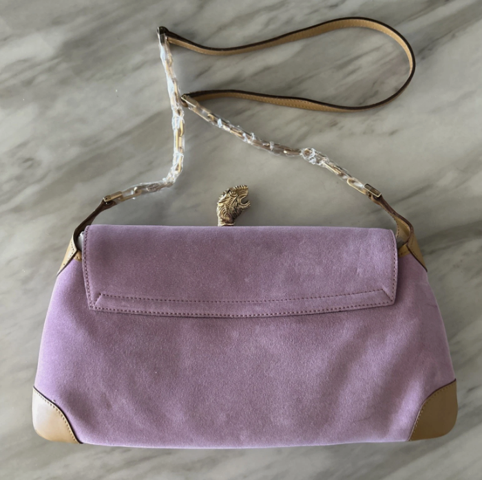 Gucci Tom Ford PINK SUEDE Tiger Charm Shoulder Clutch Bag