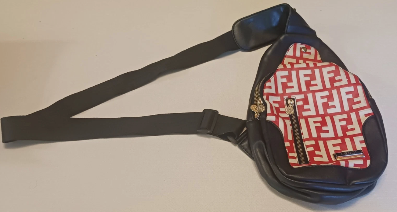 FENDI Shoulder Bag Crossbody FF Leather Black Authentic