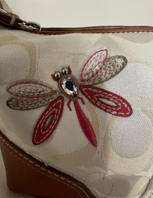 Coach Optic Sig Pink Dragonfly Top Handle Cosmetic Pouch Bag