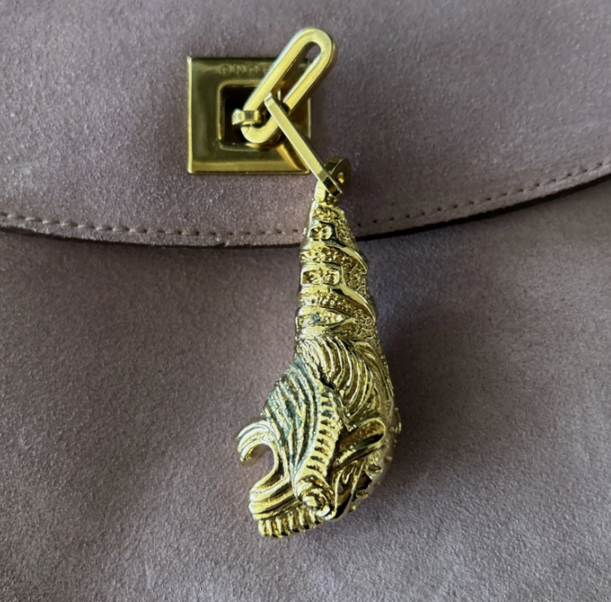 Gucci Tom Ford PINK SUEDE Tiger Charm Shoulder Clutch Bag