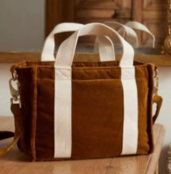 Sezane Mini Cabas Velours Curry Brown Tote Bag Crossbody Cute!!!!! New