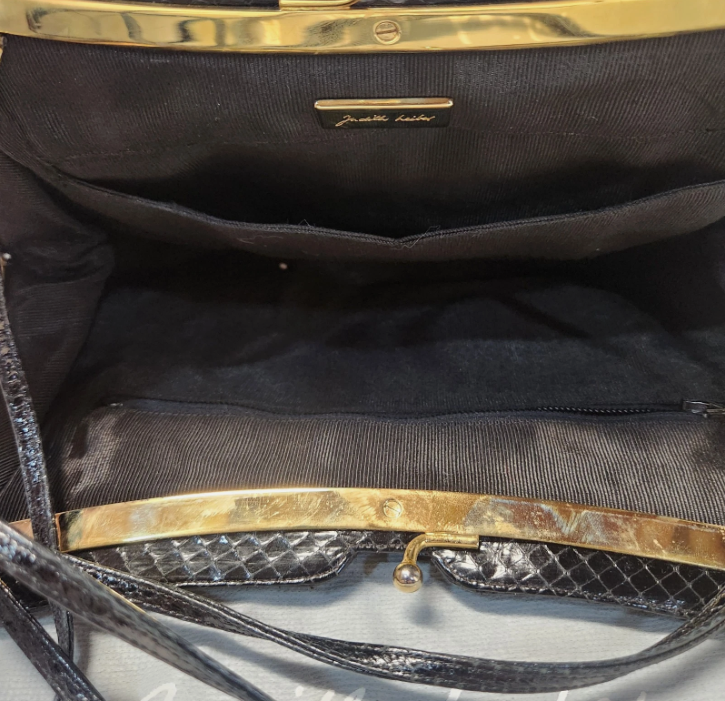 JUDITH LEIBER Black Snake Skin Evening Clutch Handbag & coin purse & dust bag