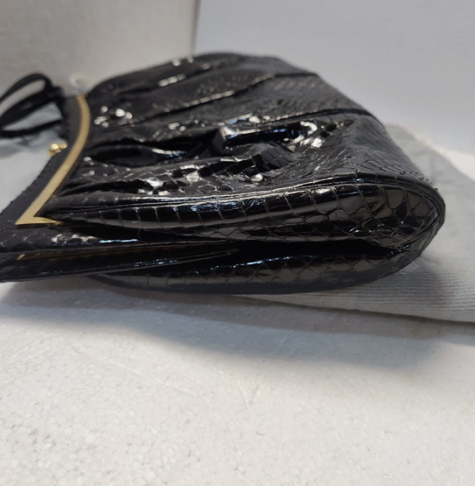JUDITH LEIBER Black Snake Skin Evening Clutch Handbag & coin purse & dust bag